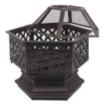 22" Hexagonal Shaped Iron Brazier Wood Burning Fire Pit Decoration for Backyard Poolside - Image 17