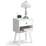 White P2 particleboard with solid wood legs, linen-textured melamine finish, and ring pull handle. 38*30*55cm. One drawer with a lower compartment. Bedside table. 1PC - Image 12