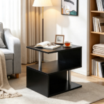 20" Modern S-Shaped End Table with Storage Shelf & Steel Poles – Sleek Black Accent Side Table for Living Room - Image 6