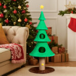 59in Large Tall Christmas Tree Cat Tower with 2 Cat Condos & Scratching Post, Soft Fleece Cat Tree with Teaser Toy & Sturdy Base & Built-in Openings for Indoor Cats, Green - Image 8