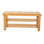 90cm Strip Pattern 3 Tiers Bamboo Stool Shoe Rack Wood Color