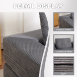 Compression Human Dog Sofa Bed for Adult & Pets,Modern Floor Couch With Pillow for Living Room Bedroom,Corduroy Fabric,No Assembly Required,Dark Grey - Image 8