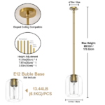 Gold Crystal Pendant Light Fixture Luxury Modern Kitchen Island Chandelier 5.11in Dining Room Hanging Lights, E12 Bulb - Image 5