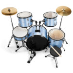 Full Size Adult Drum Set 5-Piece Blue with Bass Drum, two Tom Drum, Snare Drum, Floor Tom, 16" Ride Cymbal, 14" Hi-hat Cymbals, Stool, Drum Pedal, Sticks - Image 3