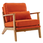 Mid-Century Modern Accent Chair with Wooden Frame - Oak Armrest, Linen-Cotton Burnt Orange Upholstery, Single Seater Lounge Chair for Living Room (Weight Capacity 330LBS)