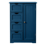 Navy blue, MDF with paint finish and melamine veneer, vertical stripes, 56*30*82.5cm, 4 drawers, 1 door, bathroom vanity - Image 17