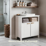 White particleboard with melamine veneer, grille thermoformed, two-door, one-shelf bathroom vanity unit, 60*30*60cm - Image 2