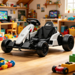 White 24V Electric Go-Kart Dual 150W Motors Adjustable Seat 11.2MPH High Speed Slow Start 5-Point Harness