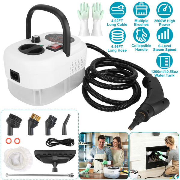9944a5aa-2beb-434d-84b1-d61e83d1e3b4.png Multi-Surface Steam Cleaning Machine 6 Steam Output Settings Complete Accessory Kit Nylon Steel Brushes Glass Scraper Extension Wand, 1200ml Water Tank Fold Carry Handle for Home Car Cleaning - Image 1