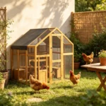 Yellow Large Wooden Chicken Run, for 6-8 Chickens, Waterproof & Anti-UV Cover for Backyard Farm - Image 4