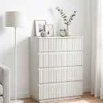 Handleless Grille-Finished 4-Drawer Bedside Table P2 Particleboard + MDF & Melamine Veneer + Thermoformed Drawer Dresser 23.62*14.96*30.71in White - Image 15