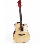 Natural wood color 41-inch Dreadnought barrel-shaped cutaway acoustic guitar with pick, strings, capo, gig bag, tuner, wrench tool, and shoulder strap - Image 4
