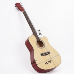 Natural wood color 41-inch Dreadnought barrel-shaped cutaway acoustic guitar with pick, strings, capo, gig bag, tuner, wrench tool, and shoulder strap - Image 5