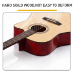 Natural wood color 41-inch Dreadnought barrel-shaped cutaway acoustic guitar with pick, strings, capo, gig bag, tuner, wrench tool, and shoulder strap - Image 7