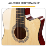 Natural wood color 41-inch Dreadnought barrel-shaped cutaway acoustic guitar with pick, strings, capo, gig bag, tuner, wrench tool, and shoulder strap - Image 8