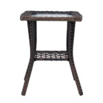 Outdoor Wicker Side Table, Rattan End Table with Glass Top, Patio Coffee Bistro Table for Indoor Garden Porch Balcony, Brown - Image 5