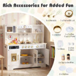 Kids Wooden Play Kitchen with Realistic Lights & Sounds, Pretend Ice Maker & Storage for Toddlers Age 3+ - White - Image 8