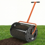 27"×16" Lawn Fertilizer Spreader with Diamond Mesh Clump-Free Garden Compost Spreader - Orange