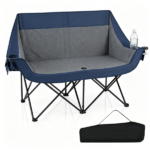 Navy Dual Person Heated Folding Camping Chair 4 Heating Zones 3 Temperature Levels, Heavy Duty 660 LBS Double Outdoor Loveseat with Cup Holders Storage Pockets & Carry Bag for Picnic Beach Sports - Image 2