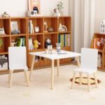 Kids Table and 2 Chairs Set, 3 Pieces Toddler Table and Chair Set, Wooden Activity Play Table Set (White) - Image 13