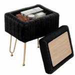 Square Ottoman with Table Top, Comfortable Footrest With Storage, Vanity Stool Suitable for Living Room Bedroom, Black