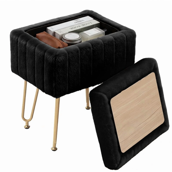 99a1bb4d-afd1-41c6-af89-d204e0b6662b.png Square Ottoman with Table Top, Comfortable Footrest With Storage, Vanity Stool Suitable for Living Room Bedroom, Black - Image 1