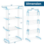 Blue 4-Tier Foldable Clothes Drying Rack with Wheels, Heavy Duty Metal Laundry Hanger Stand for Indoor Outdoor Use - Image 4