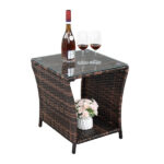 Replace 6088352 Glass Surface Brown Gradient Iron Frame Rattan Side Table - Image 9
