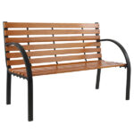 48" Hardwood Slotted Steel Cast Iron Frame Outdoor Patio Garden Bench Park Seat - Image 3
