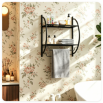 Black Rust-Proof Wall Bathroom Shelving Unit with Dual Hanging Bars, Adjustable Layout Mesh Storage Rack Easy Assembly for Shower Kitchen Organizer - Image 6