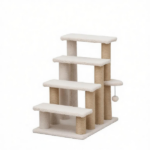 4 Levels Cat Steps with Scratching Posts for High Bed, Sofa, Non-slip Sturdy Pet Climbing Ladder for Indoor Cats, White - Image 2