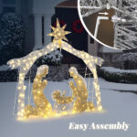 6ft Silver Roof 190LED Lights Nativity Scene Garden Jesus Decoration - Image 6