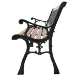 49" Garden Bench Patio Porch Chair Deck Hardwood Cast Iron Love Seat Weave Style Back - Image 6