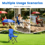 Folding Camping Chair with Detachable 8-Rib Sun Umbrella, 42.13 Inch Canopy Aluminum Alloy Portable Lawn Chair Supports 330LBS with Cup Holder - Image 10