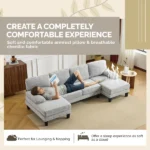 U-Shaped Sectional Sofa with 2 Short Chaise Lounges, 4 Seater Indoor Chenille Fabric Combination Couch, Plastic Legs, 111.4" L x 48.4" D x 33.1" H Living Room Furniture, Dark Beige Grey - Image 8