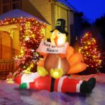 Replace 57412109 4.9 FT Lighted Christmas Inflatable Decoration, Inflatable Turkey Sitting on Santa Claus, Funny Blow Up Yard Decorations with Built-in LED Lights for Holiday Party Front Yard Lawn Garden Decor - Image 21