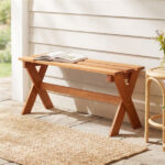 36" Teak Oil Hardwood Backless Garden Bench, 660 LBS Load Capacity 2-Person Outdoor Bench - Image 2