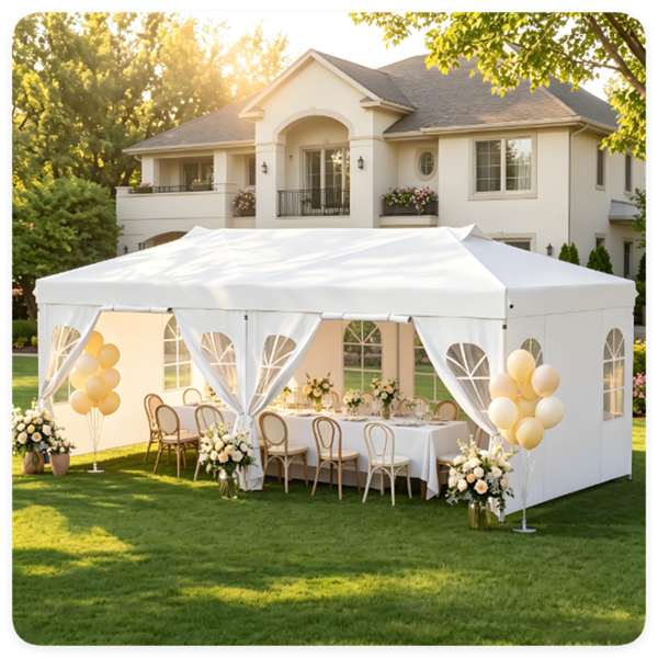 10x20ft Pop Up Canopy Tent with Detachable Sidewalls, 3-Level Adjustable Height Heavy Duty Metal Frame Outdoor Party Gazebo Waterproof 210D Oxford Fabric with Sandbags Stakes Wind Ropes for Wedding Market Camping White