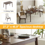 Rubber wood soft bag deep walnut dining table and chair set 1 table 4 chairs beige cushion rectangular - Image 3