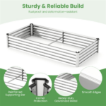 3-in-1 Raised Garden Bed with Greenhouse Cover 130 Gal Galvanized Metal Planter Box - Silver - Image 4