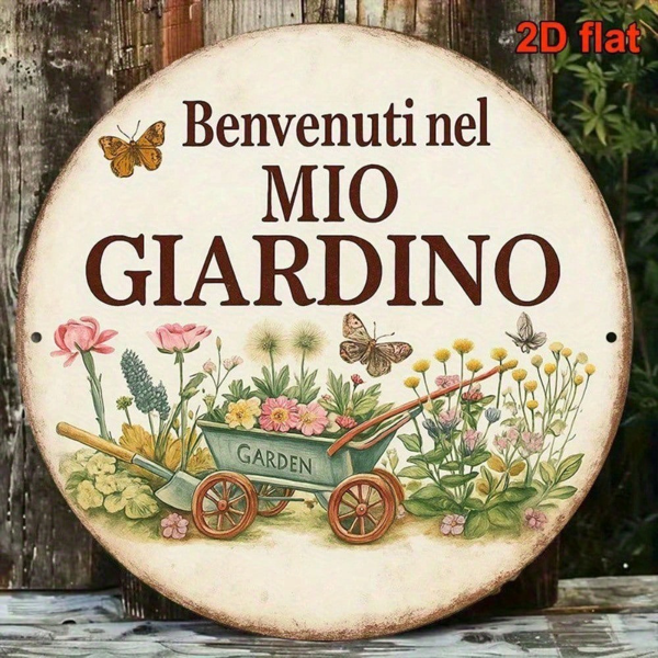 9a363618-22dd-4530-a120-8530f761fecc.png CIFbuy Vintage Welcome To My Garden Sign Italian Language, 8x8 Inch Round French Aluminum Plaque, 2D Flat Decorative Garden Wall Art TikTok, TikTok, Self-pickup Logiopics - Image 1