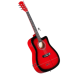 Turn red 41-inch Dreadnought barrel-shaped cutaway acoustic guitar with pick, strings, capo, gig bag, tuner, wrench tool, and shoulder strap - Image 2