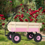 Heavy Duty Steel Wooden Side Support Cargo Wagon with 10" All-Terrain Air Tires, Up to 220lb Load Capacity, for Towing Kids Toys, Gardening Supplies, Pink - Image 10