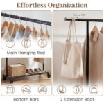 Adjustable Metal Rolling Clothes Rack with Extendable Rods, 104.1-156.2×44.45×154.94cm, 3.86kg Heavy Duty Garment Rack - Image 8
