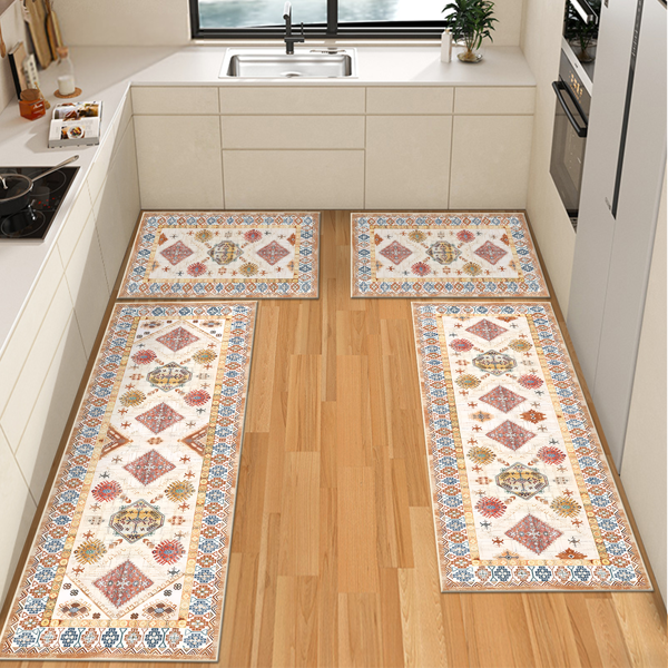 Boho Kitchen Rug Sets 4 Piece with Runner Non Slip Kitchen Rugs and Mats Washable Kitchen Mats for Floor Thick Kitchen Floor Mat Carpet Runner Rugs for Hallway Laundry Holiday Decor