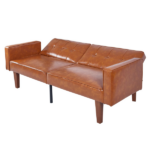 Modern PU Leather Futon Sofa with Tufted Backrest, Adjustable Reclining Couch with Wood & Metal Legs, Mid-Century Style Sofa for Living Room - Image 4