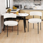 2 PCS White Sherpa Upholstered Dining Chair, Ergonomic Curved Backrest & Wide Round Seat - Image 2