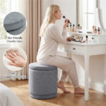 7.7 Gallon Round Storage Ottoman Foot Rest with Acacia Wood Frame, 400LBS Load Capacity Footstool- Gray - Image 9