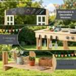 Natural Wooden Kids Mud Kitchen Playset with Bench & Removable Sink, Complete Cookware Accessories Pretend Play Kitchen for Toddlers 3+ - Image 3
