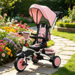 Pink 6-in-1 Convertible Kids Tricycle: 1-5Y Stroller Trike with Adjustable Push Handle, Removable Canopy & Reversible Seat - Image 6
